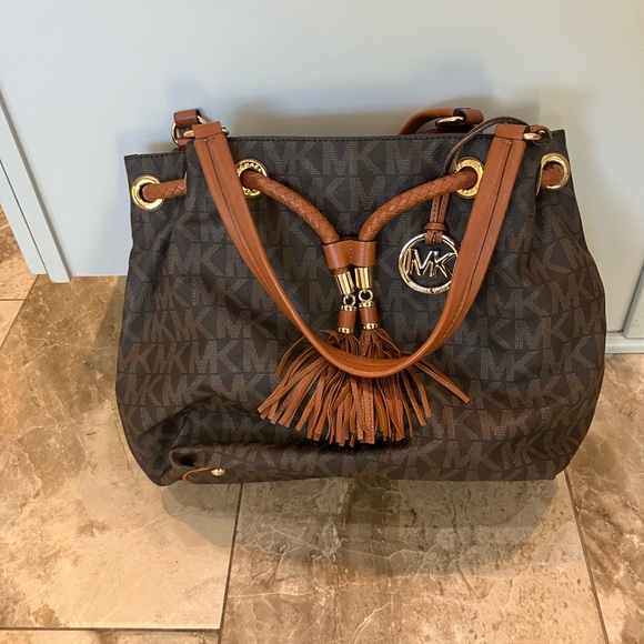 MICHAEL Michael Kors Handbags - MICHAEL Michael Kors Gathered Tote Bag Women's Large Brown Leather Jet Set Purse